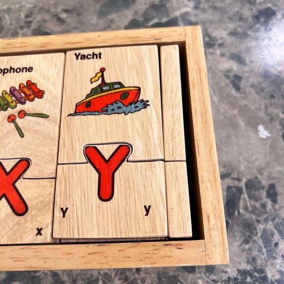 Wooden Alphabet Puzzle Pictures Storage Box Kids Educational Toy Melissa & Doug? - Picture 2 of 13